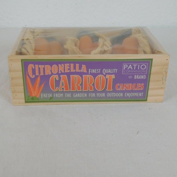 Carrot Shaped Citronella Candles Wooden Box Set of 3 Vegetables Patio Companion - Picture 4 of 9